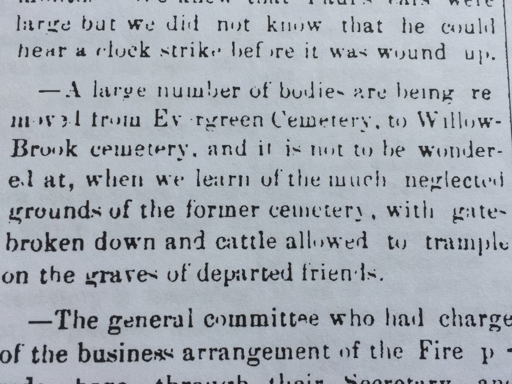 1878 Newspaper Articles about Evergreen Cemetery